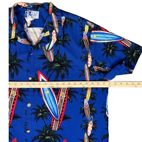 RJC Hawaiian Shirt Men Surfboard Tress All Over Print 2XL Blue Nautical Vtg USA - Picture 6 of 9